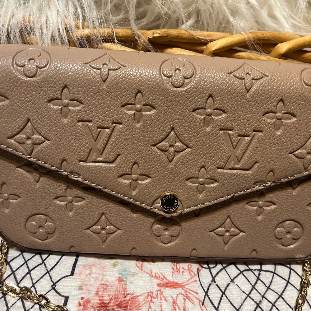 Tan Embossed Monogram Chain Crossbody